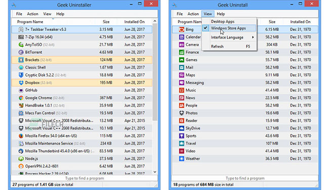 Giao diện Geek Uninstaller