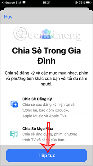 Tính năng chia sẻ trong gia đình