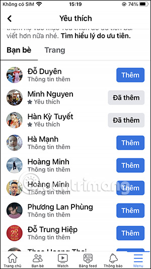 Chế độ tài khoản Facebook yêu thích