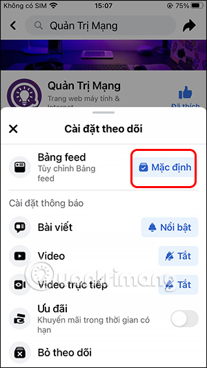 Chế độ theo dõi mặc định Fanpage