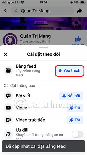 Hiện Fanpage chế độ yêu thích