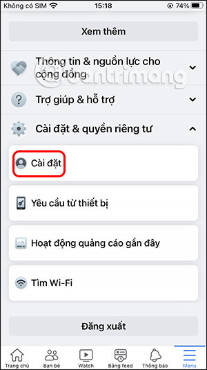 Cài đặt Facebook 