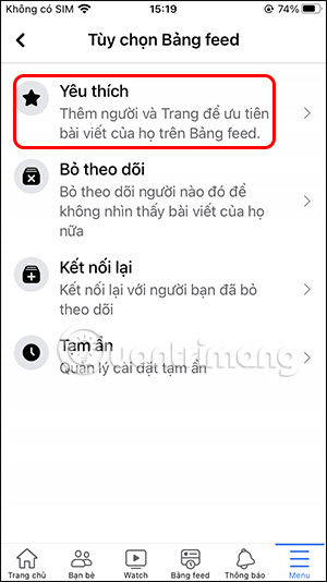 Chọn chế độ yêu thích Facebook 