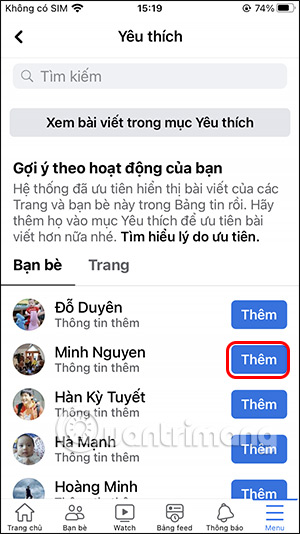 Thêm vào chế độ yêu thích Facebook 