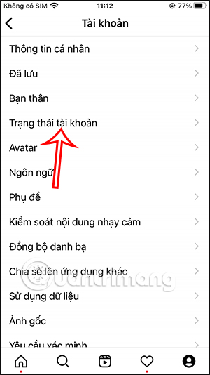 Trạng thái tài khoản Instagram