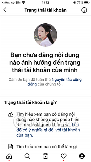 Tình trạng tài khoản Instagram