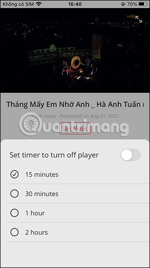 Cài đặt thời gian tắt video MeMusic