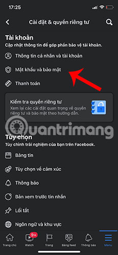 Trang Mật khẩu và bảo mật
