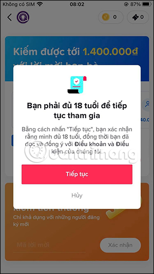 Tham gia nhận thưởng trên TikTok rewards