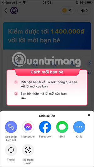 Gửi lời mời tham gia cài đặt TikTok