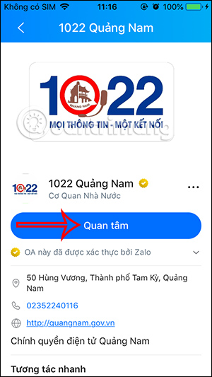 Nhấn nút Quan tâm OA