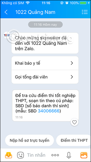 Tra cứu điểm thi trên Zalo