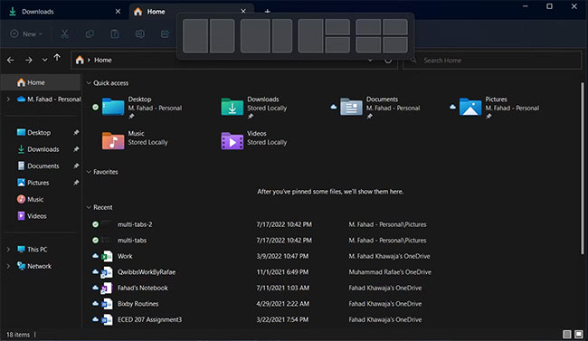 Sử dụng Snap Layout với nhiều tab