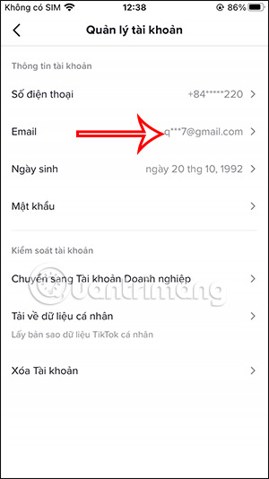 Email đăng ký TikTok