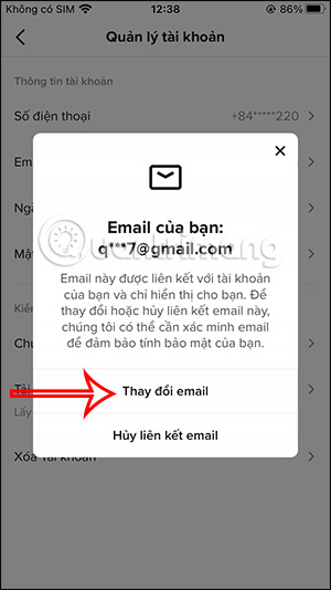 Thay đổi email TikTok