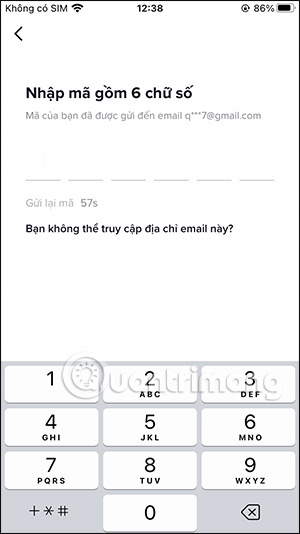 Điền mã xác minh email TikTok