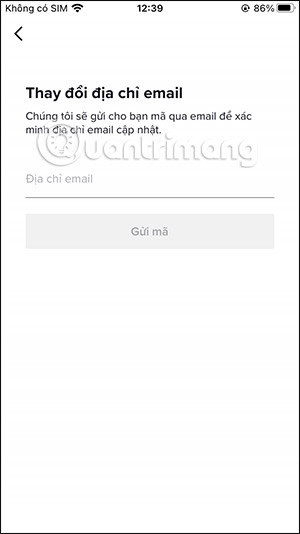 Nhập email mới cho TikTok