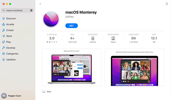 App Store hiển thị trang tải xuống macOS Monterey