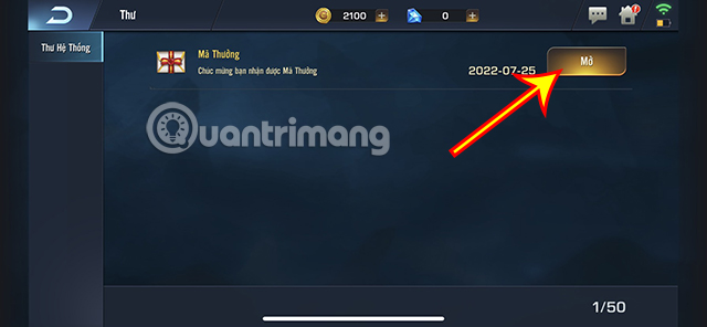 Nhấn vào nút Mở để truy cập vào thư chứa vật phẩm.