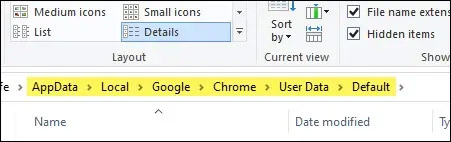 Điều hướng tới Local > Google > Chrome > User Data > Default