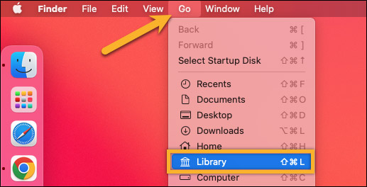 Nhấp vào Go > Library