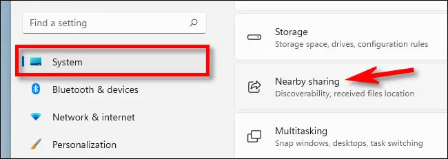 Nhấp vào “Nearby Sharing”