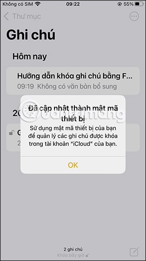 Đã cập nhật khóa ghi chú