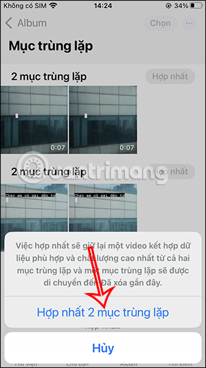 Hợp nhất video iPhone trùng nhau