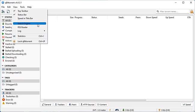 Menu View > Search Engine