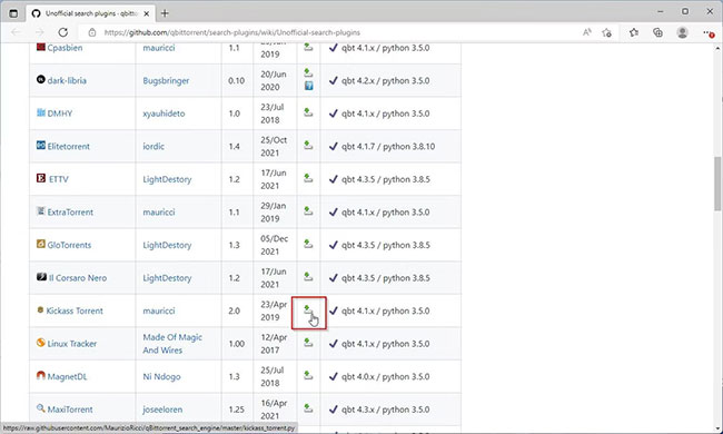 Trang Search Plugins không chính thức
