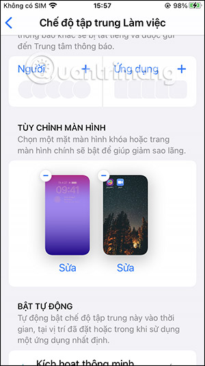 Chỉnh màn hình chế độ tập trung