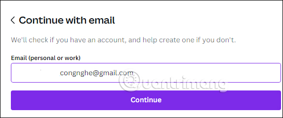 Nhập email đăng ký Canva Pro