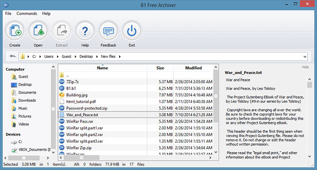 B1 Free Archiver có giao diện thân thiện với người dùng