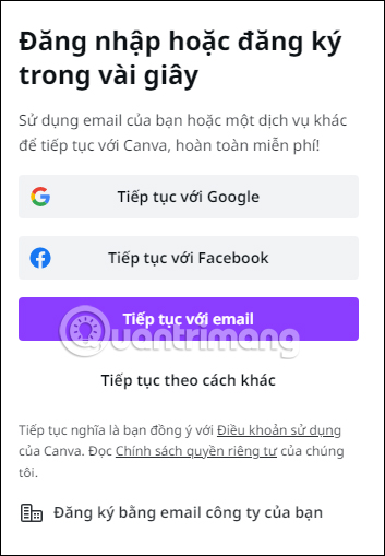 Chọn kiểu đăng ký tài khoản Canva