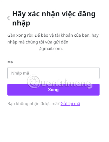 Nhập mã xác minh vào Canva