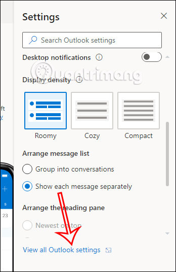 Xem danh sách cài đặt Outlook nền web