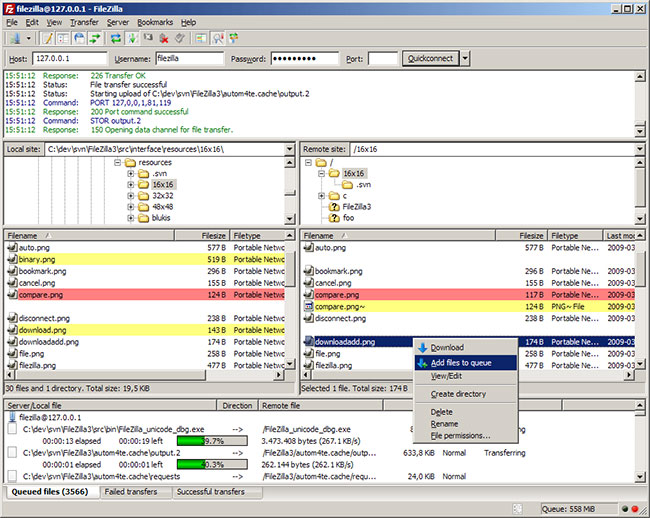 Cửa sổ chính của FileZilla