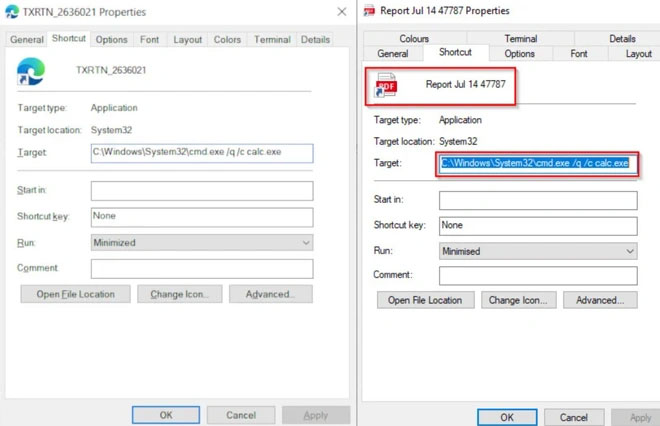 File PDF được "ngụy trang" để mở ứng dụng máy tính. Ảnh: Bleeping Computer.