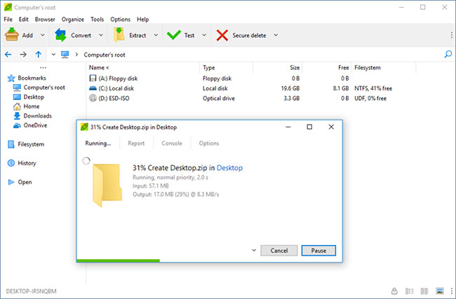 Quá trình nén file bằng PeaZip