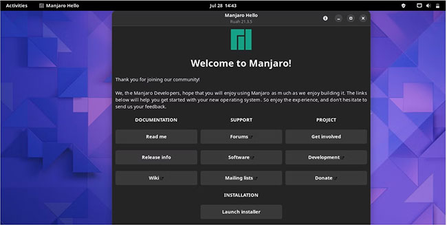 Khởi chạy trình cài đặt cho Manjaro Linux