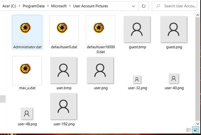Mở thư mục C:\ProgramData\Microsoft\User Account Pictures