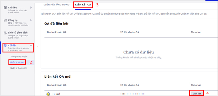 Liên kết tài khoản Zalo Cloud Account với Zalo OA