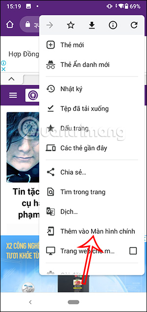 Thêm trang web ngoài màn hình chính