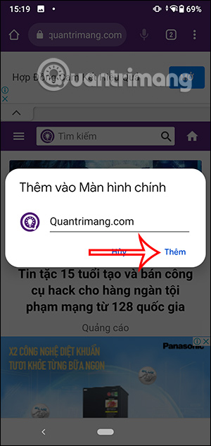 Thêm trang web ngoài màn hình Android