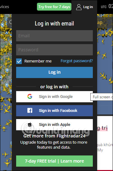 Đăng nhập Flightradar24