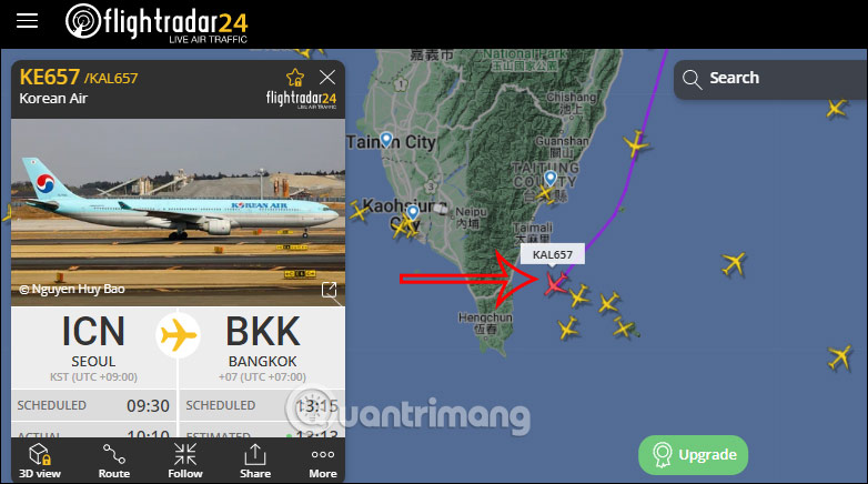 Máy bay di chuyển trên Flightradar24