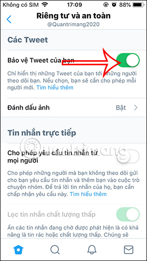 Chế độ riêng tư tài khoản Twitter