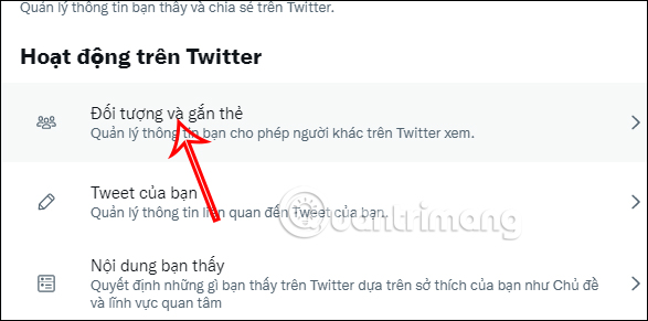 Chọn Đối tượng và gắn thẻ Twitter PC