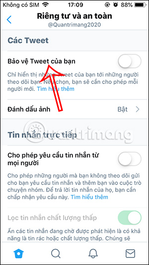 Kích hoạt tài khoản riêng tư Twitter