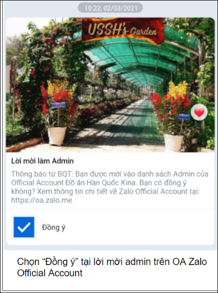 Đồng ý mời làm Admin Zalo OA